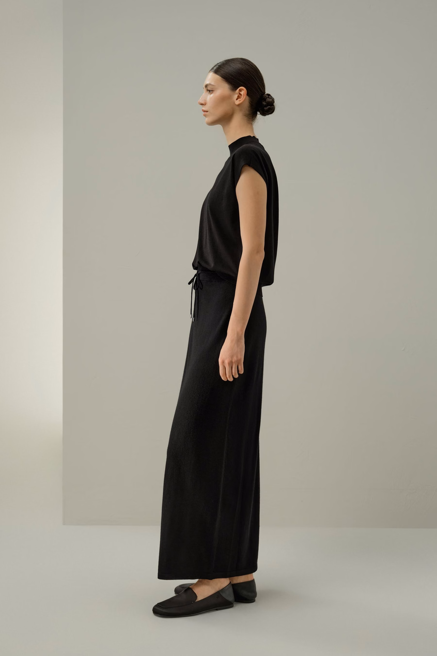 Merino Wool Drawstring Maxi Skirt