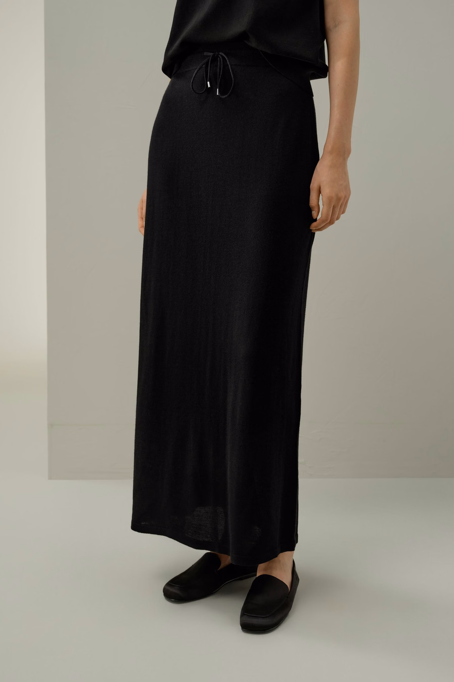 Merino Wool Drawstring Maxi Skirt