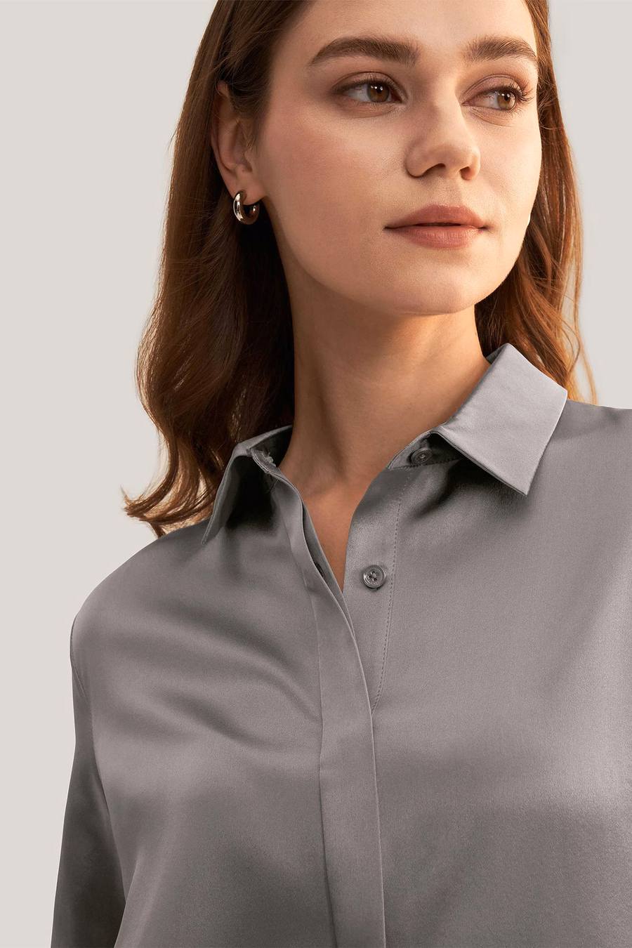 Basic Concealed Placket Silk Shirt