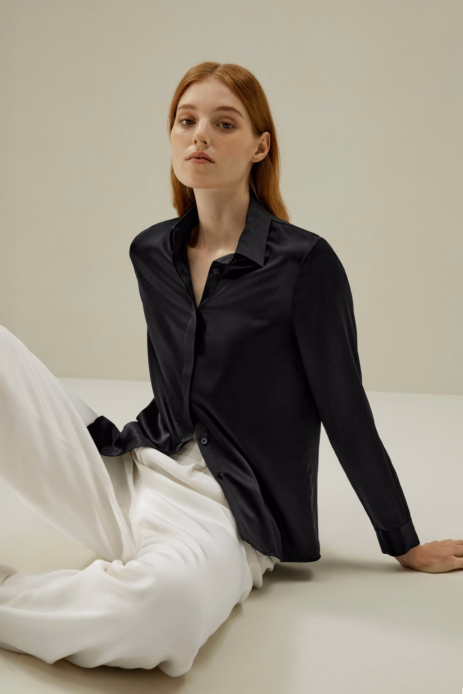 Basic Concealed Placket Silk Shirt