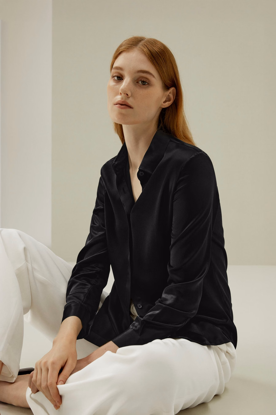 Basic Concealed Placket Silk Shirt