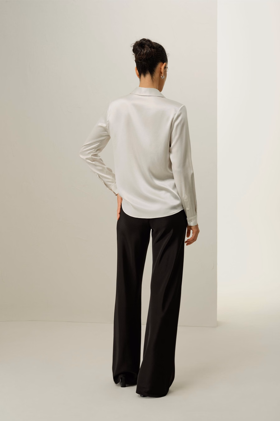 Basic Concealed Placket Silk Shirt