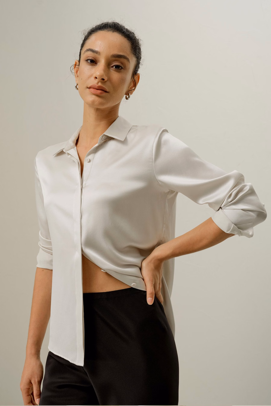 Basic Concealed Placket Silk Shirt
