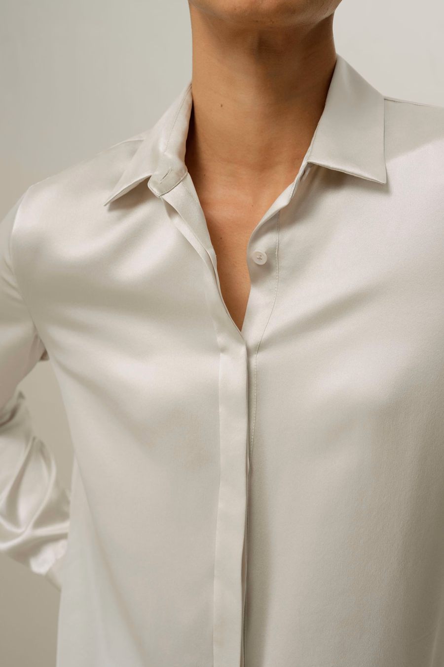 Basic Concealed Placket Silk Shirt