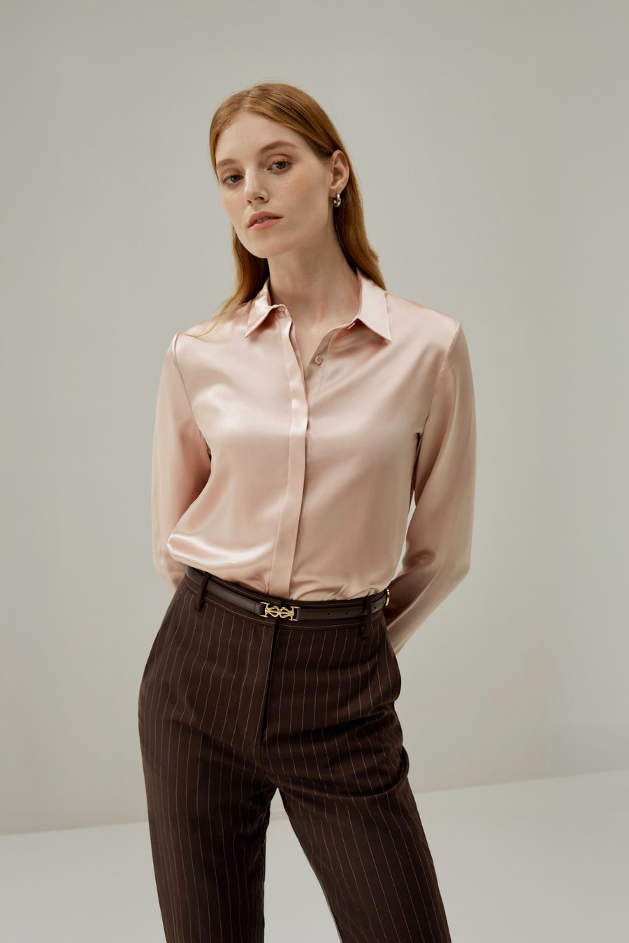 Basic Concealed Placket Silk Shirt