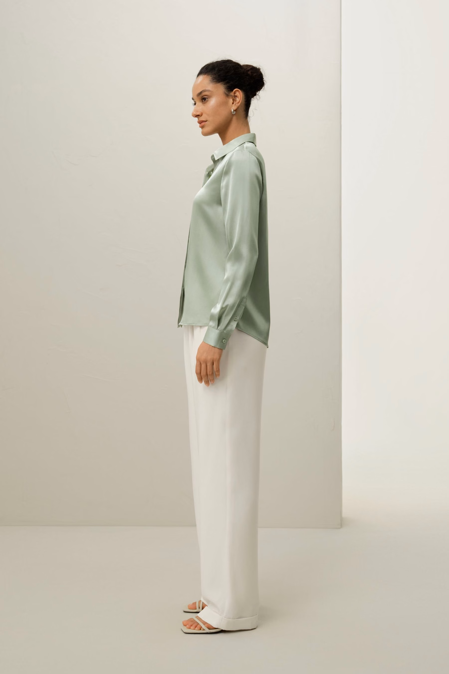Basic Concealed Placket Silk Shirt