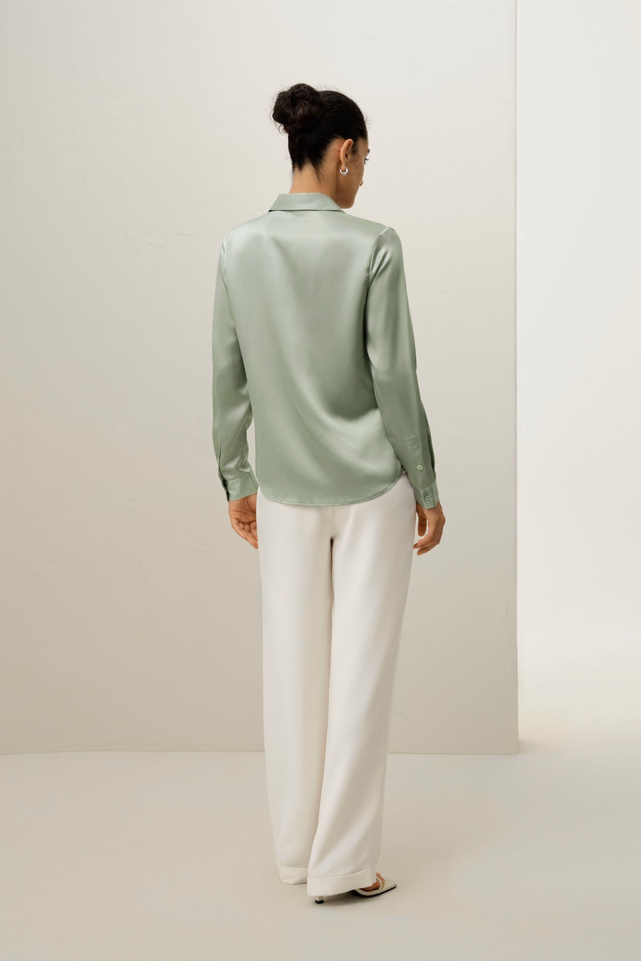 Basic Concealed Placket Silk Shirt