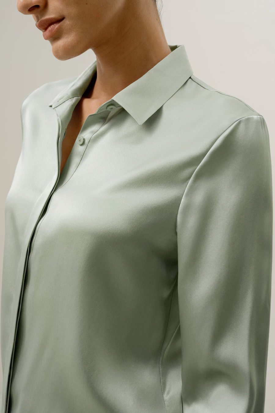 Basic Concealed Placket Silk Shirt