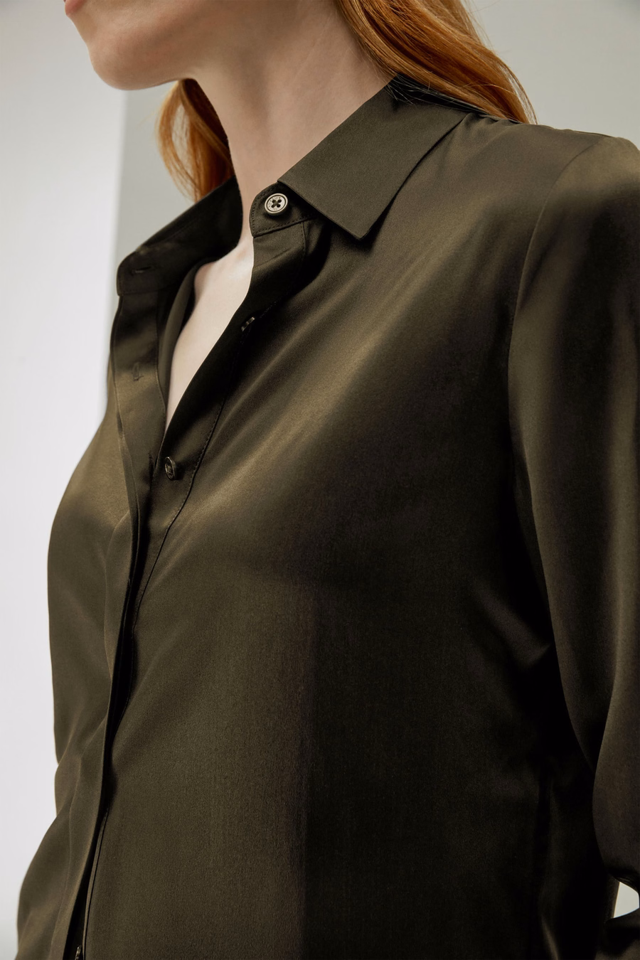 Basic Concealed Placket Silk Shirt