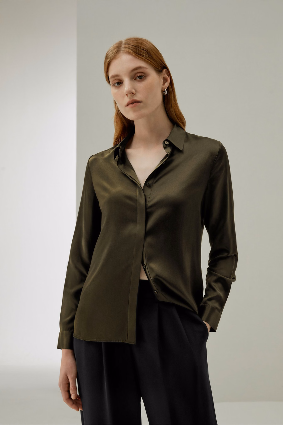 Basic Concealed Placket Silk Shirt