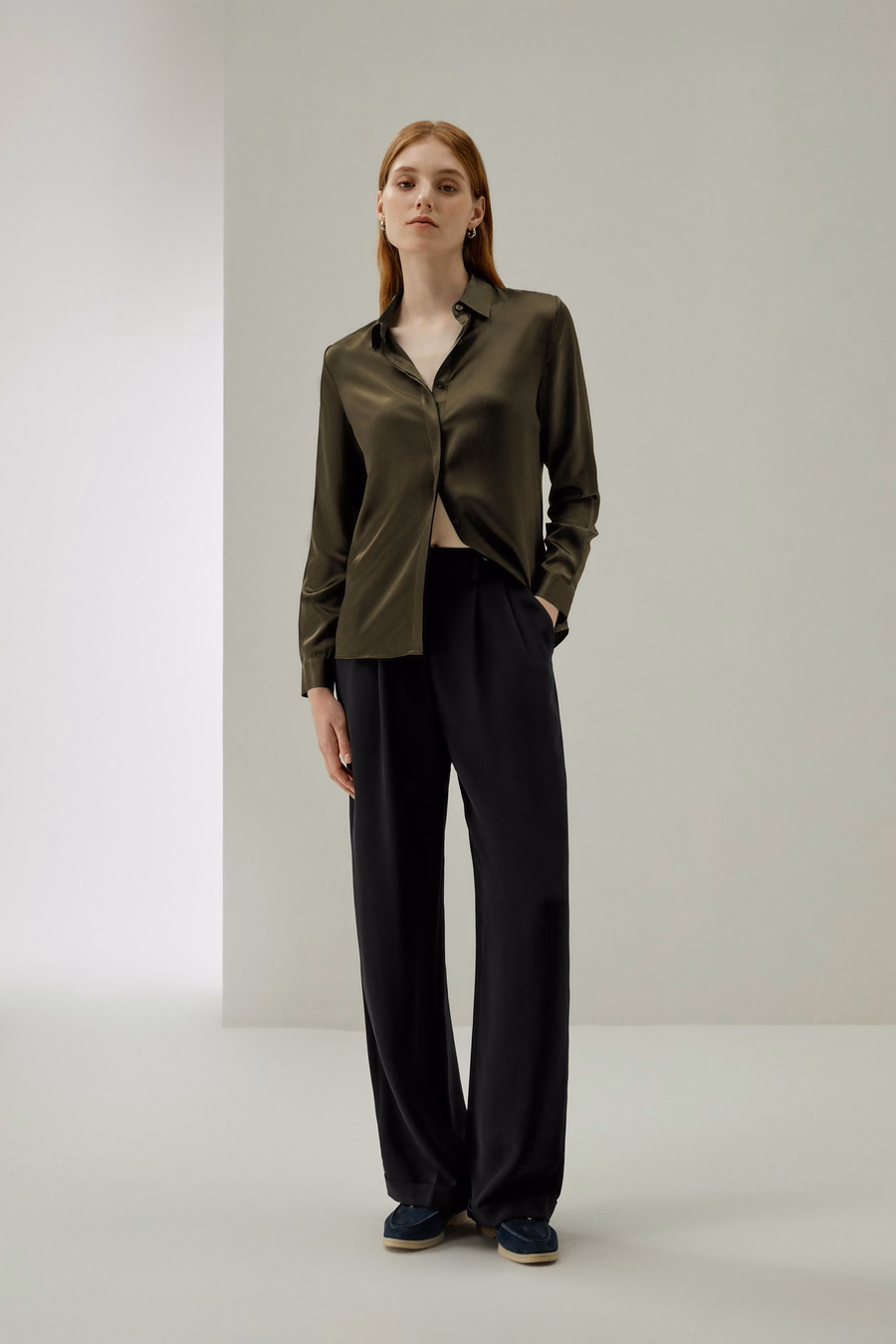 Basic Concealed Placket Silk Shirt