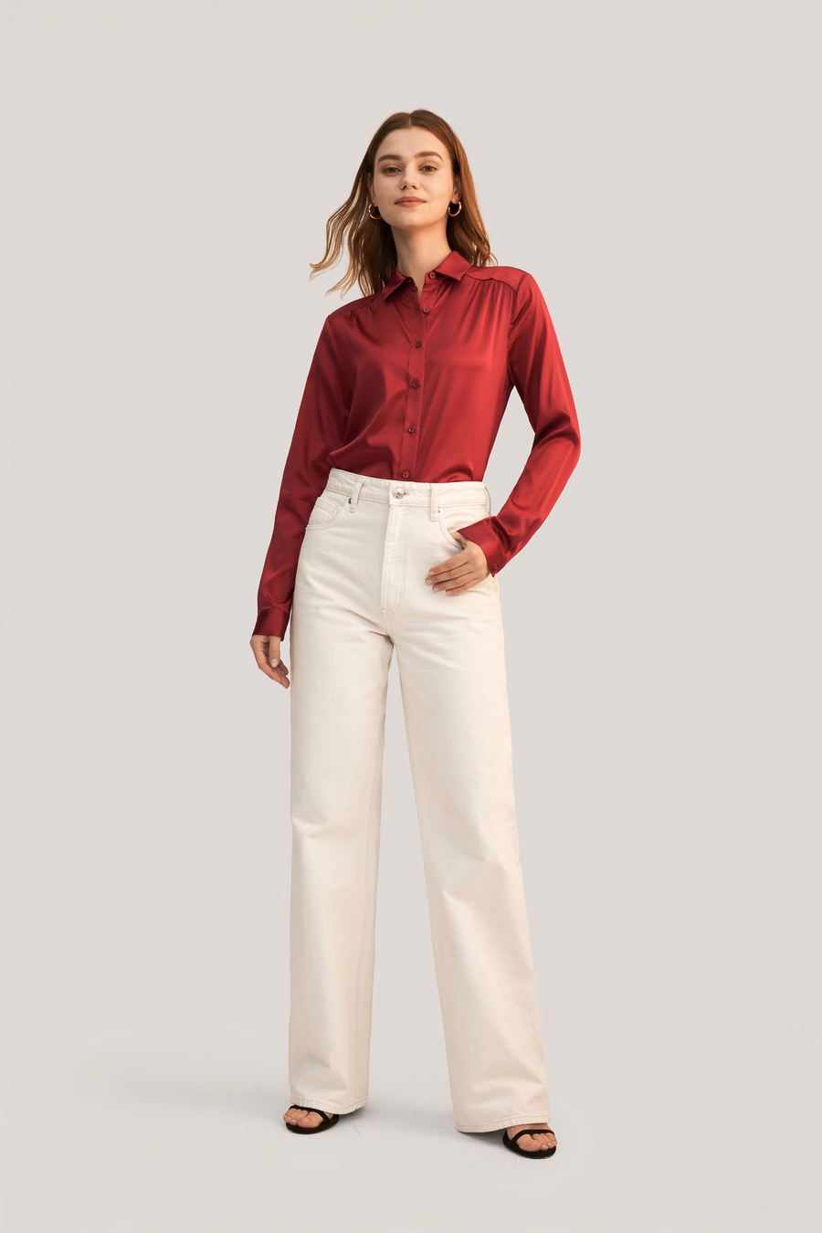 Long Sleeves Collared Silk Blouse