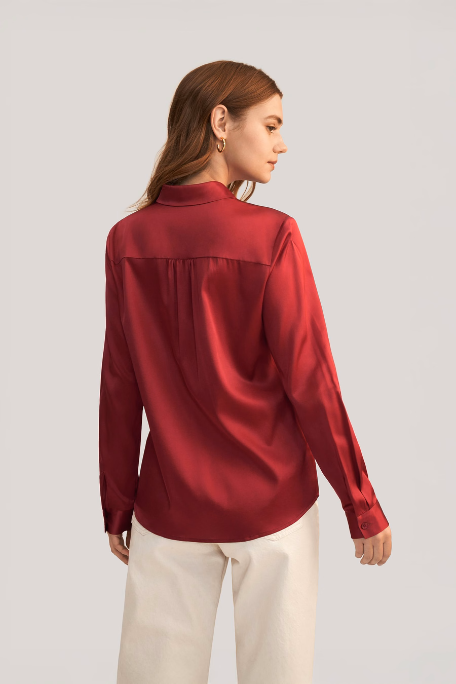 Long Sleeves Collared Silk Blouse