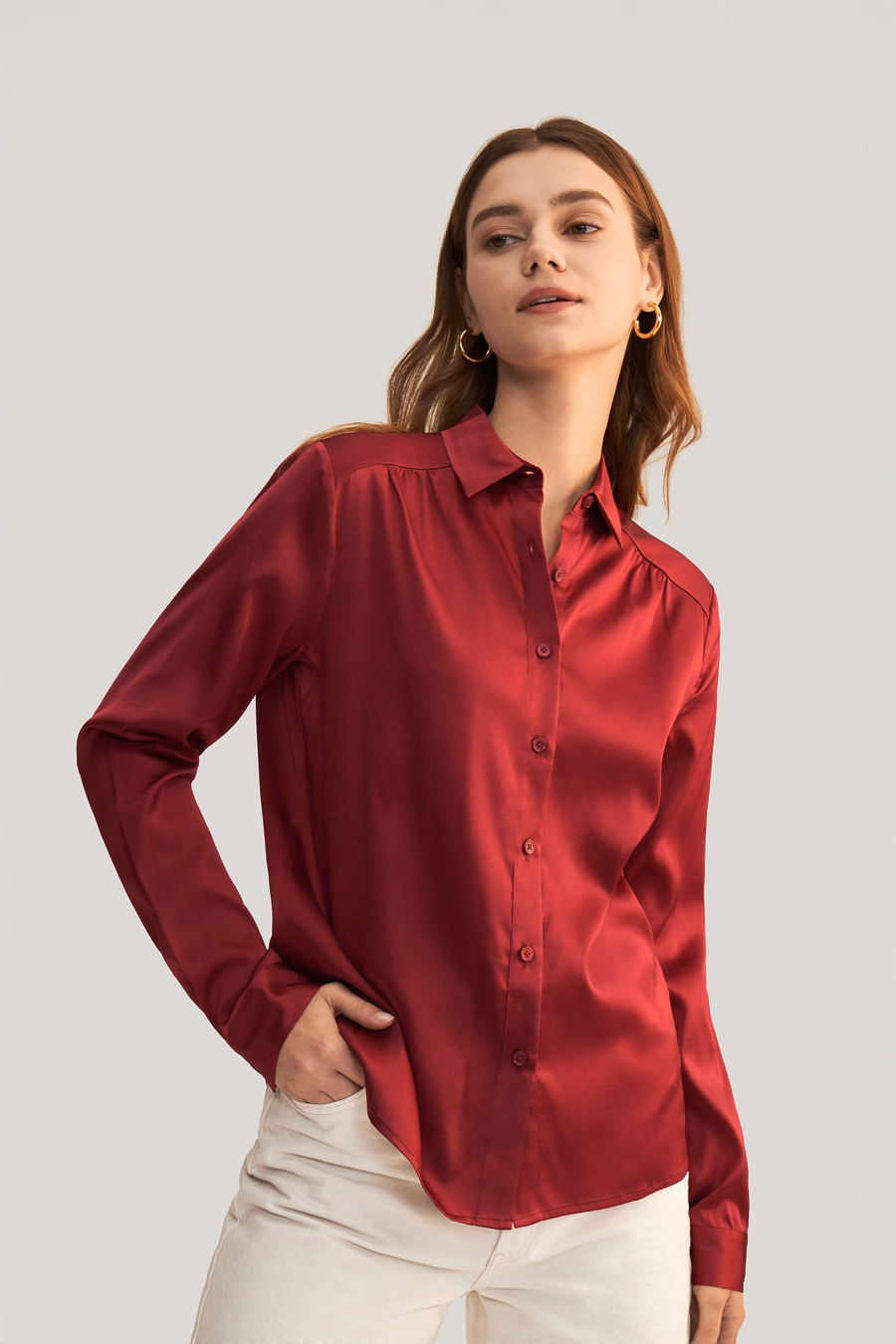 Long Sleeves Collared Silk Blouse