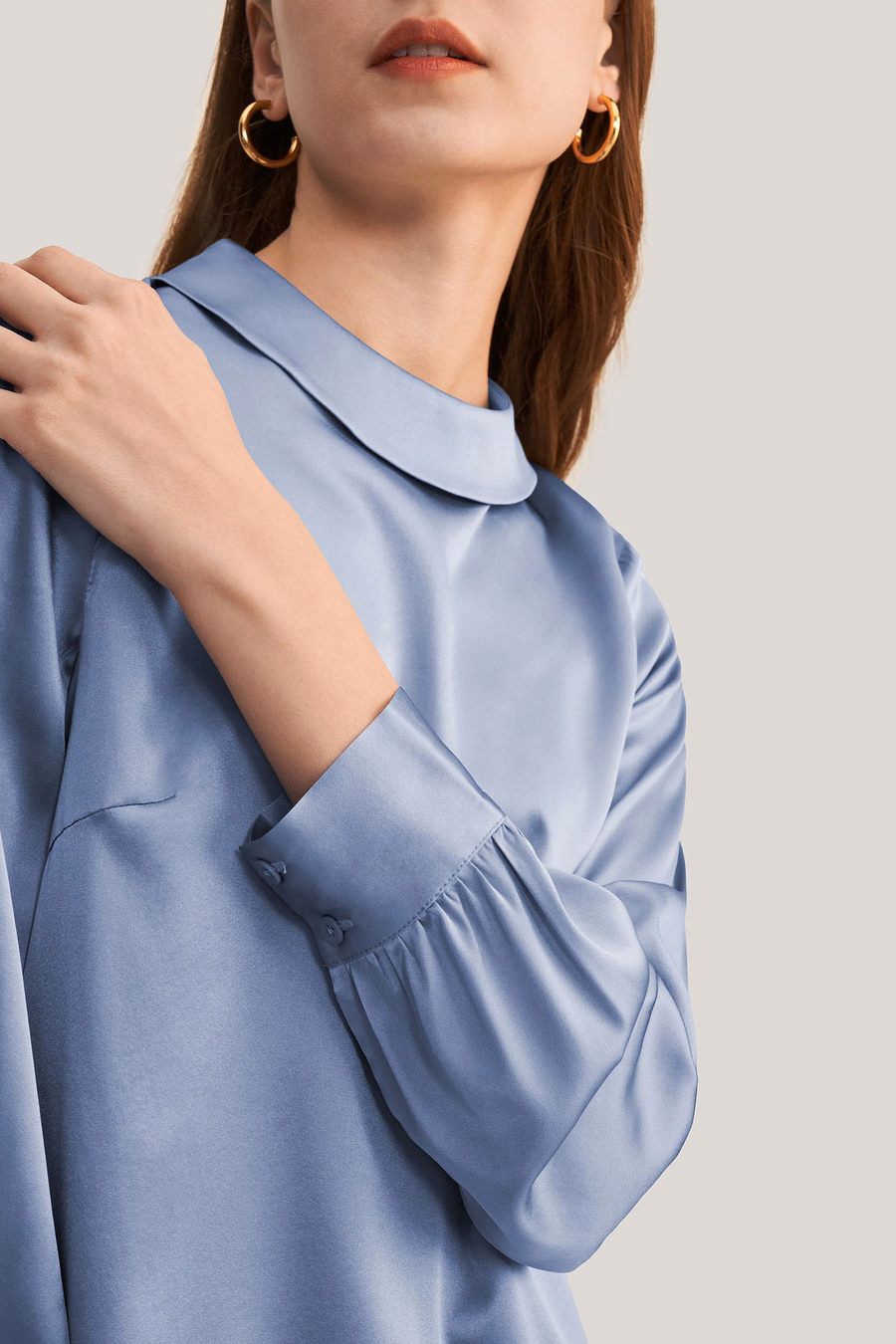 Stand Collar Long Sleeves Silk Blouse