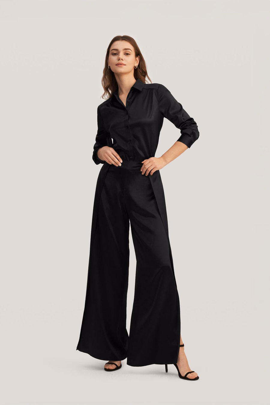 Long Sleeves Collared Silk Blouse