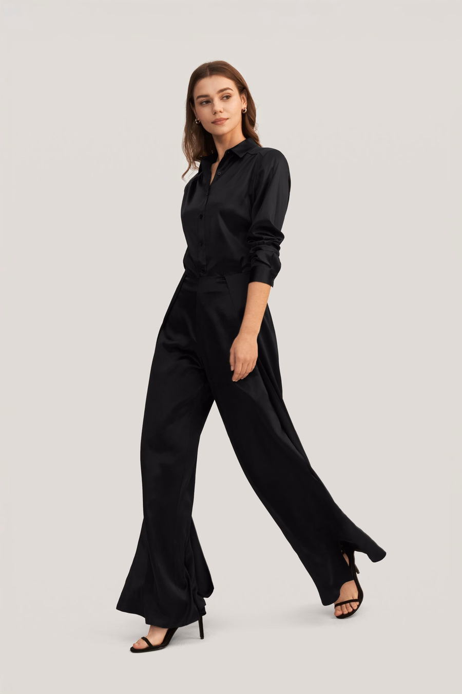 Long Sleeves Collared Silk Blouse