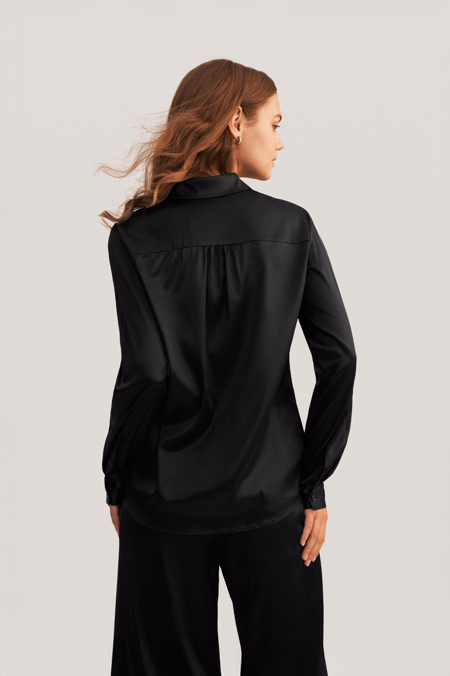 Long Sleeves Collared Silk Blouse