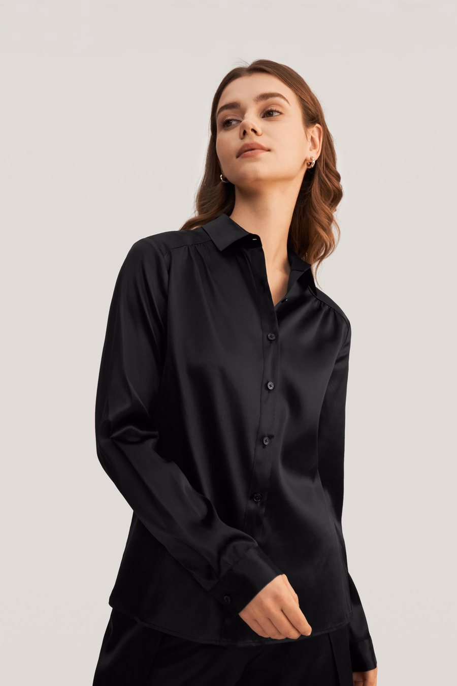 Long Sleeves Collared Silk Blouse