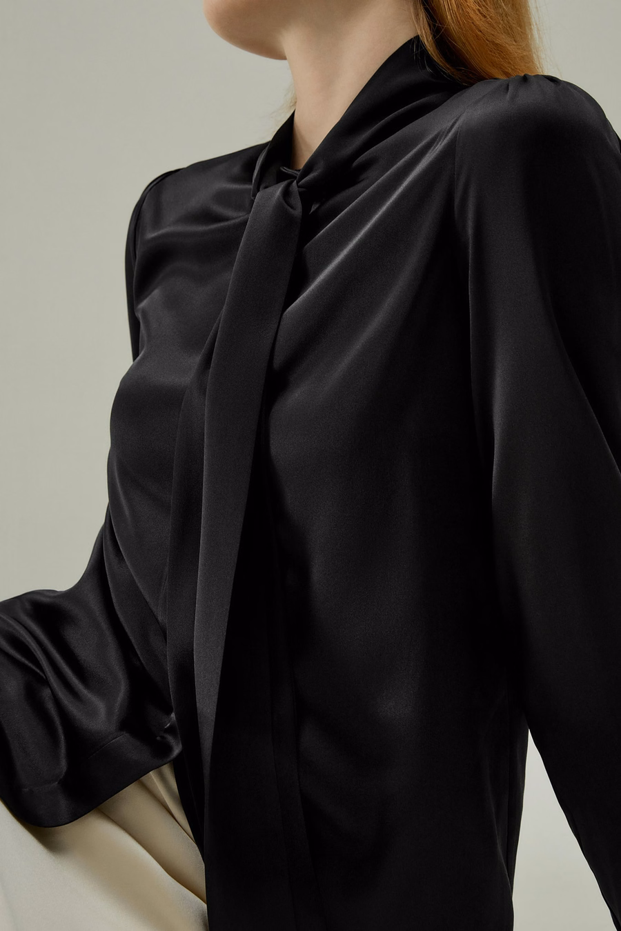 Women Bow-tie Neck Silk Blouse
