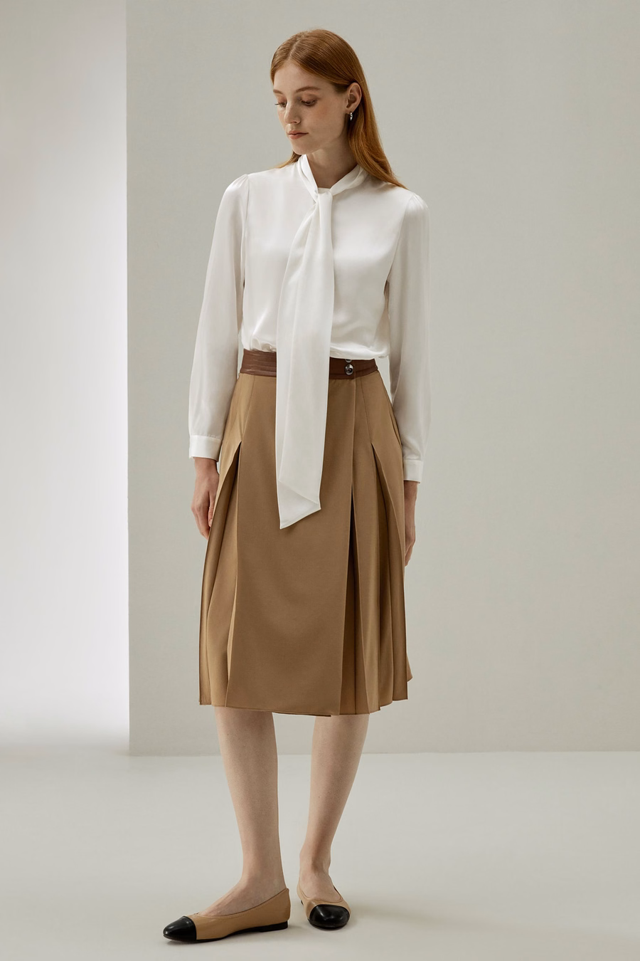 Women Bow-tie Neck Silk Blouse