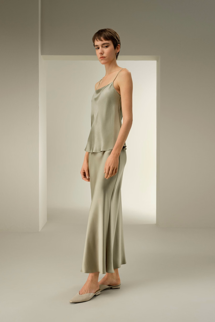 Double-Faced Silk Charmeuse Maxi Skirt
