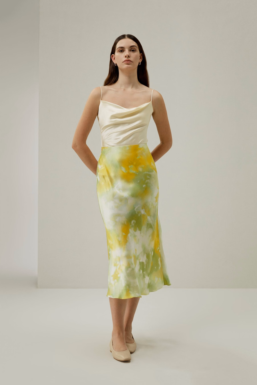 Print Bias Cut Silk Skirt