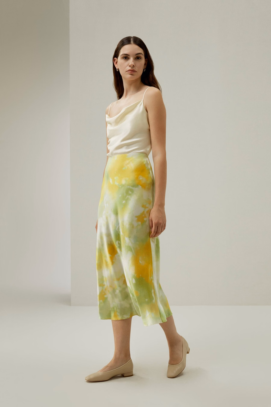 Print Bias Cut Silk Skirt