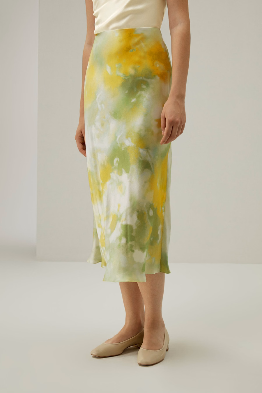 Print Bias Cut Silk Skirt