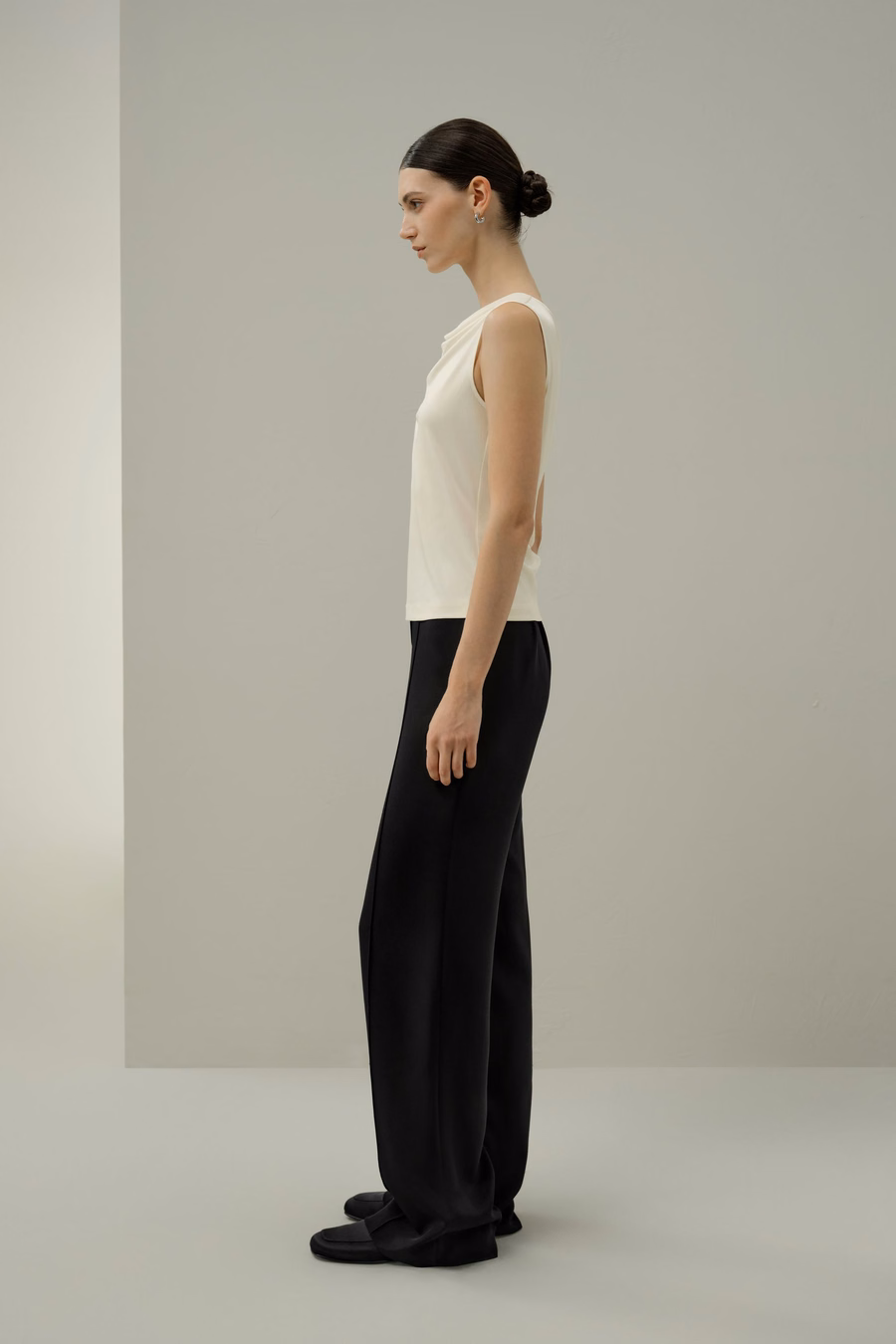 Silk Jersey Cowl-neck Sleeveless Top