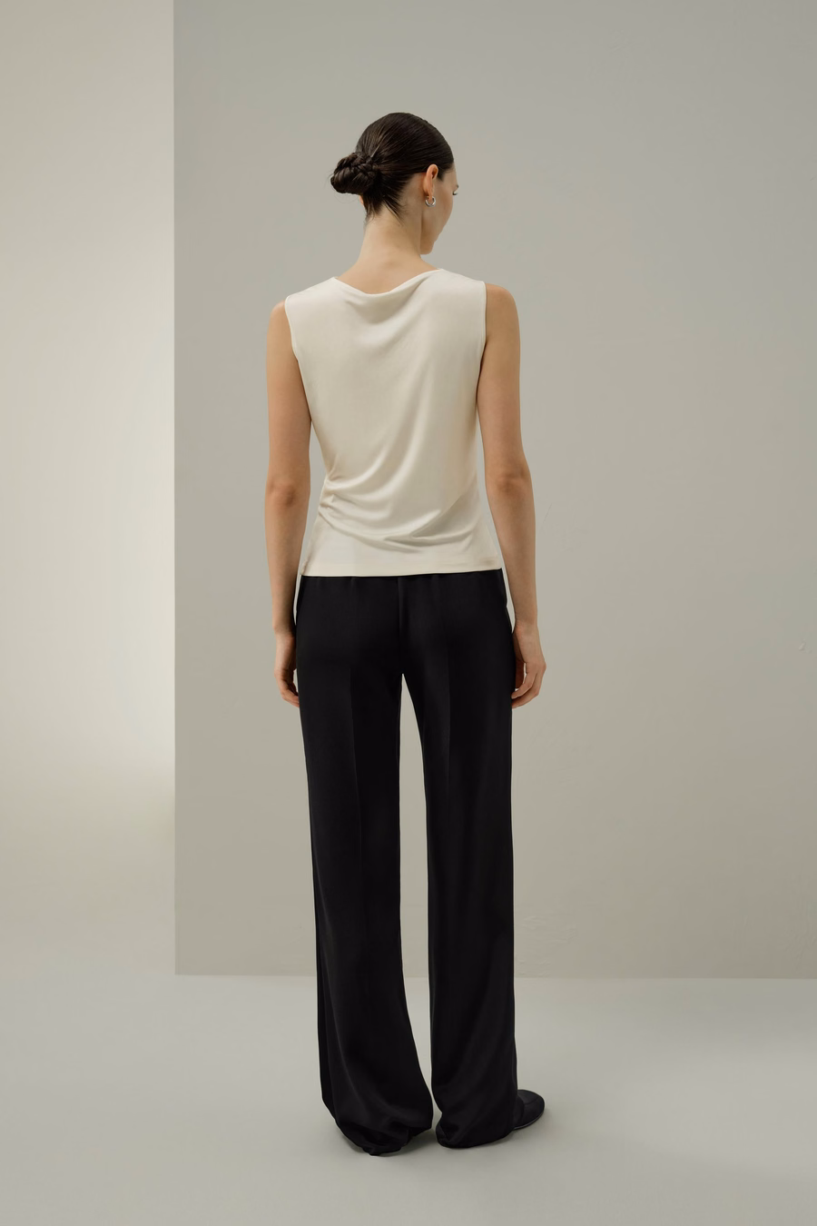 Silk Jersey Cowl-neck Sleeveless Top