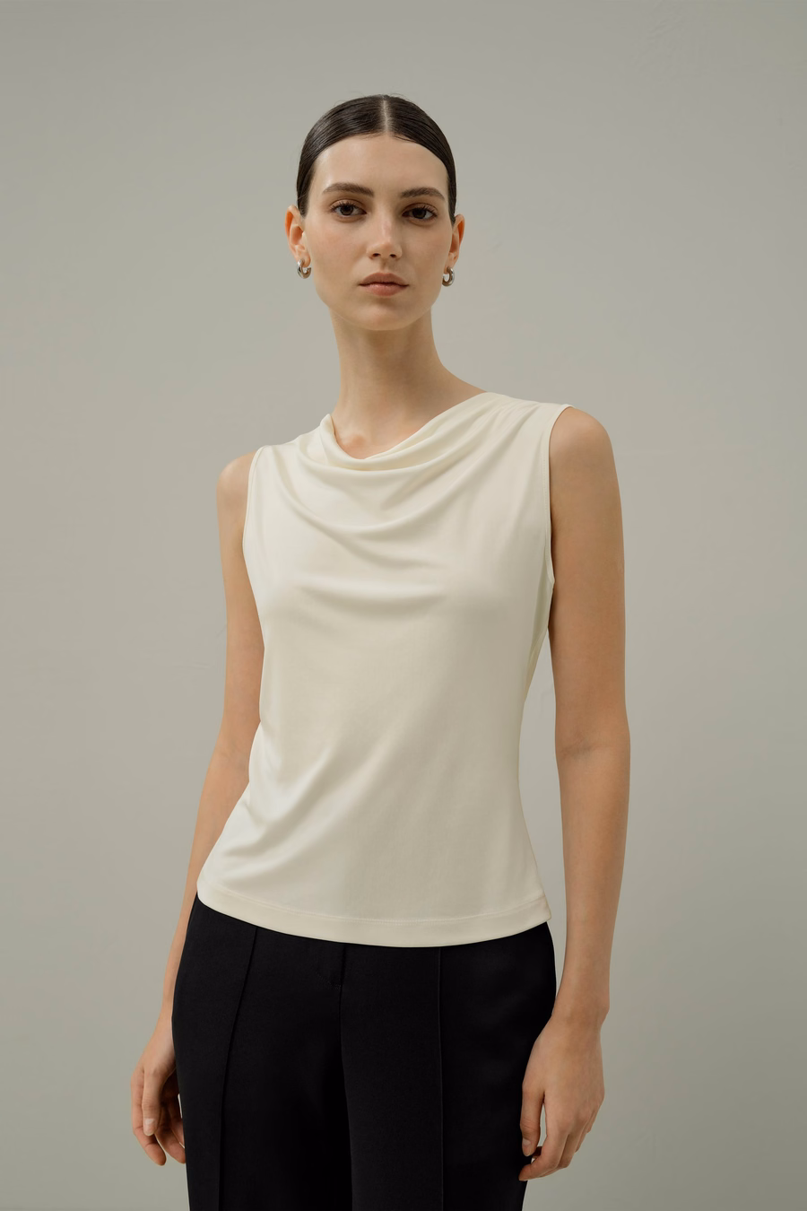 Silk Jersey Cowl-neck Sleeveless Top