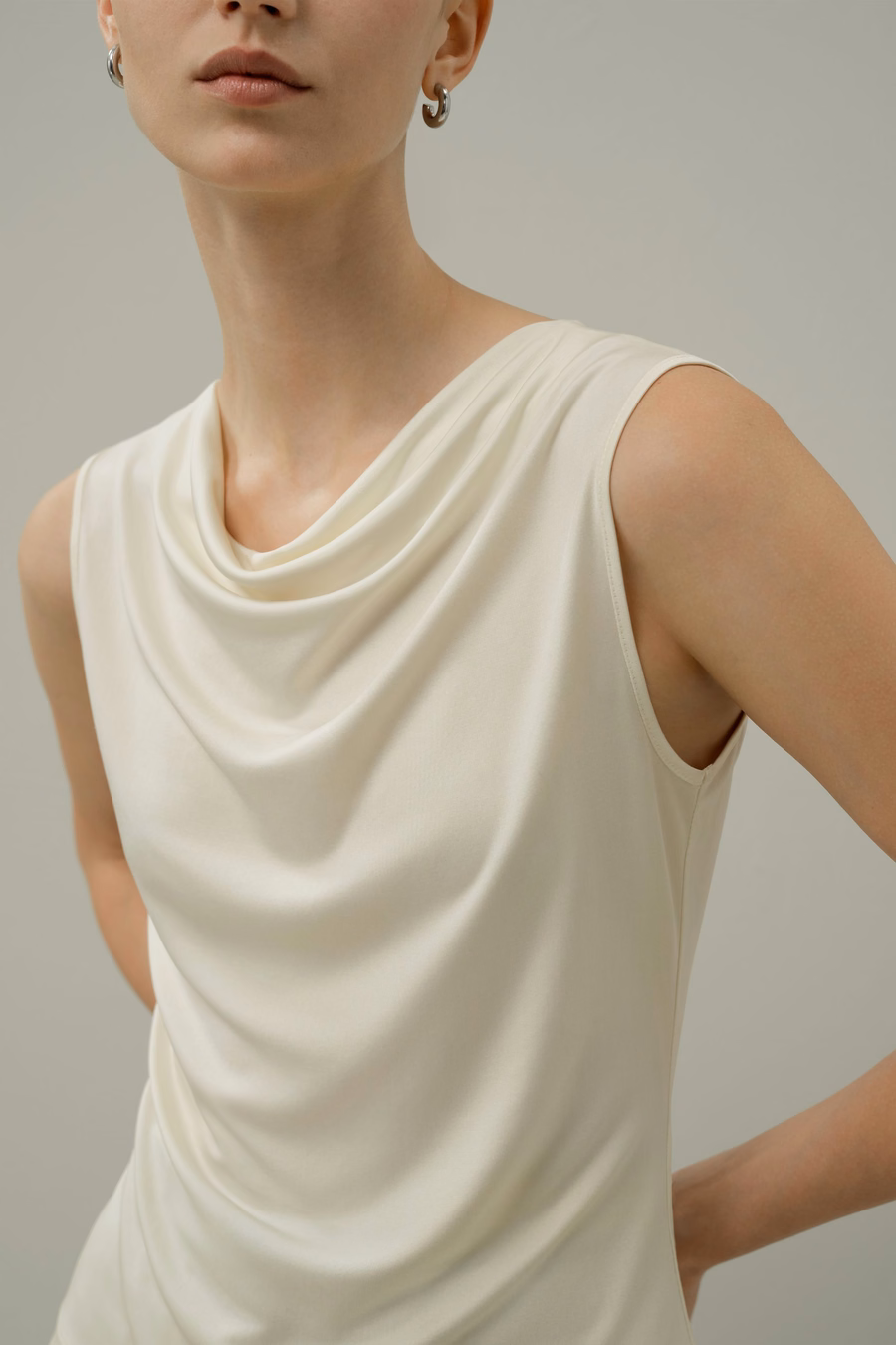 Silk Jersey Cowl-neck Sleeveless Top