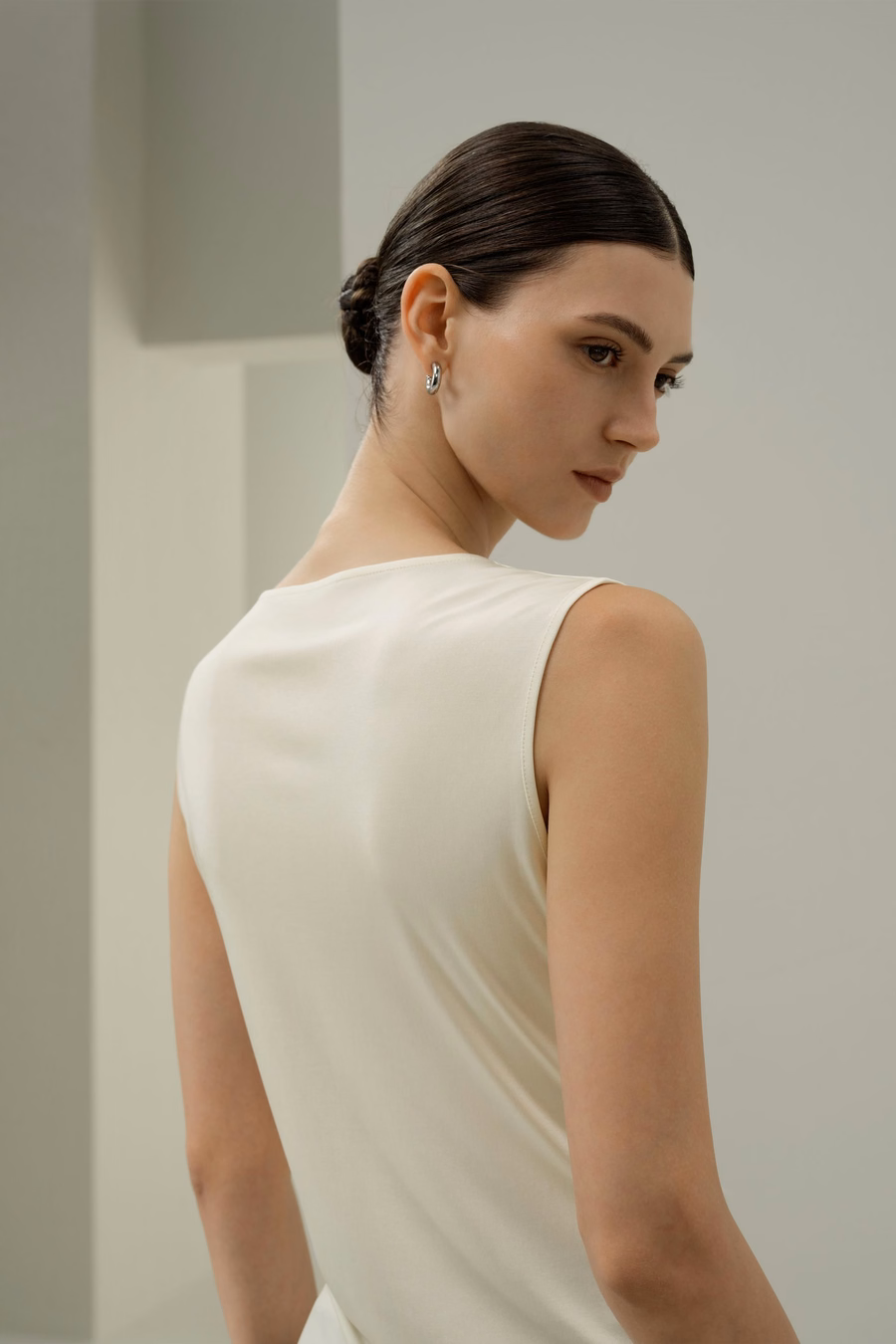 Silk Jersey Cowl-neck Sleeveless Top