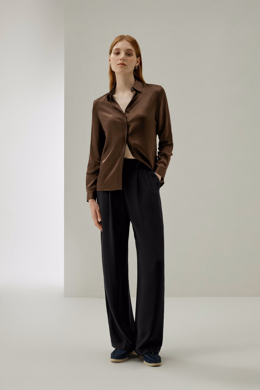 Basic Concealed Placket Silk Shirt