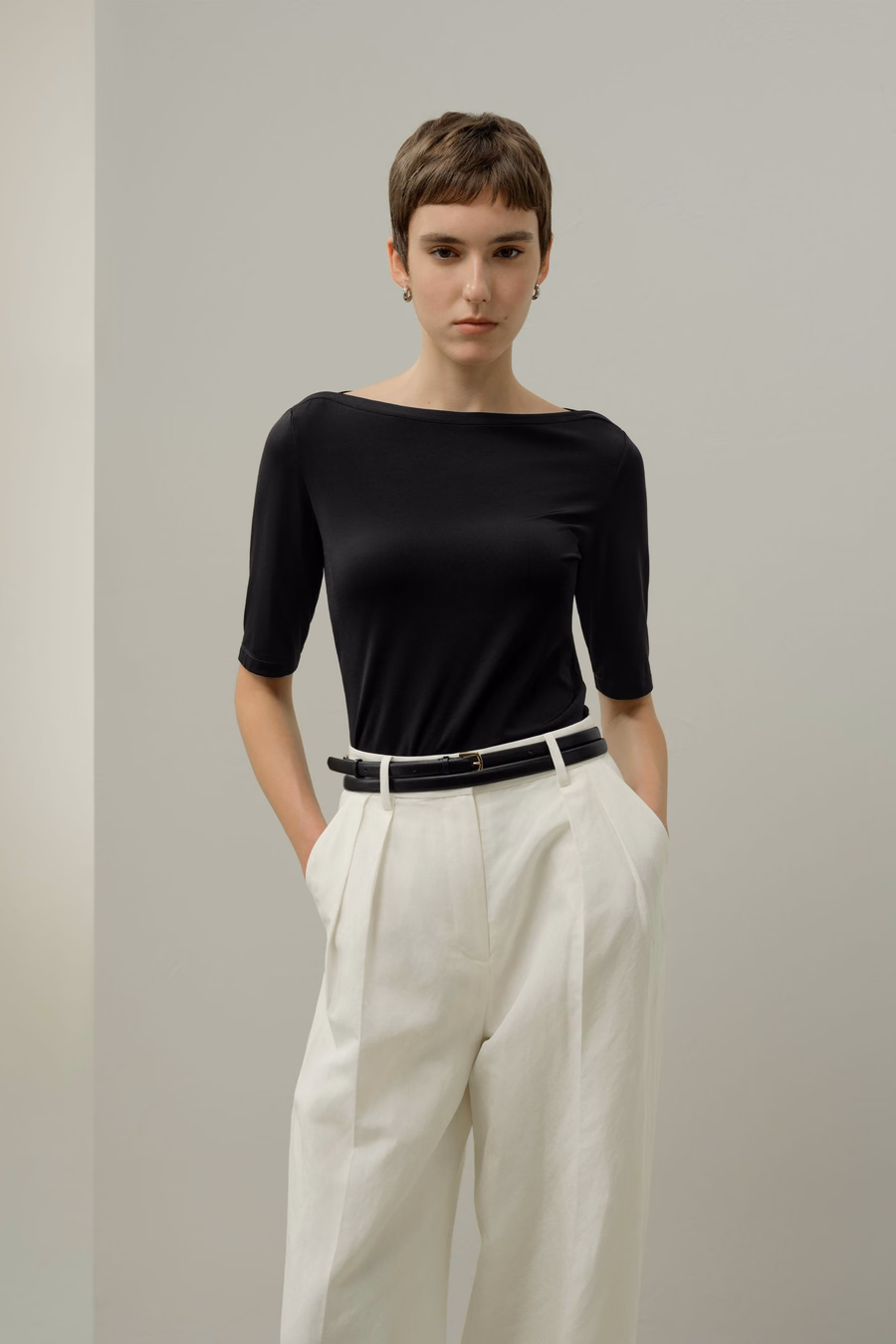 Silk Breeze Jersey Stretch Boatneck Top