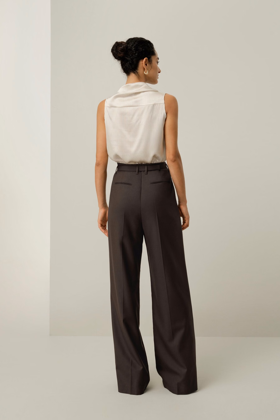 Silk wool high-waisted wide-leg pant