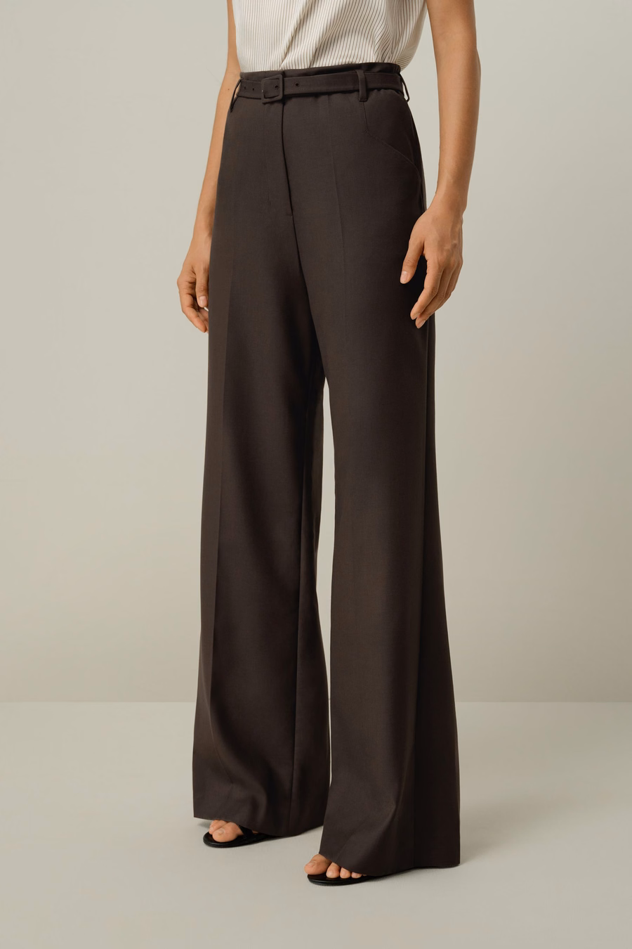 Silk wool high-waisted wide-leg pant
