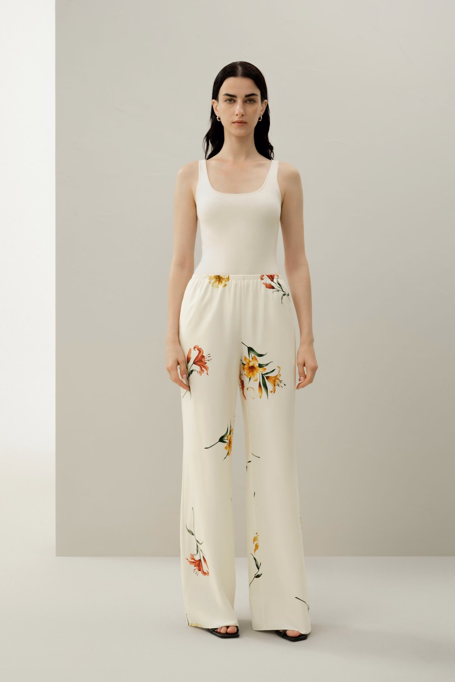 Lily print silk pull-on pant