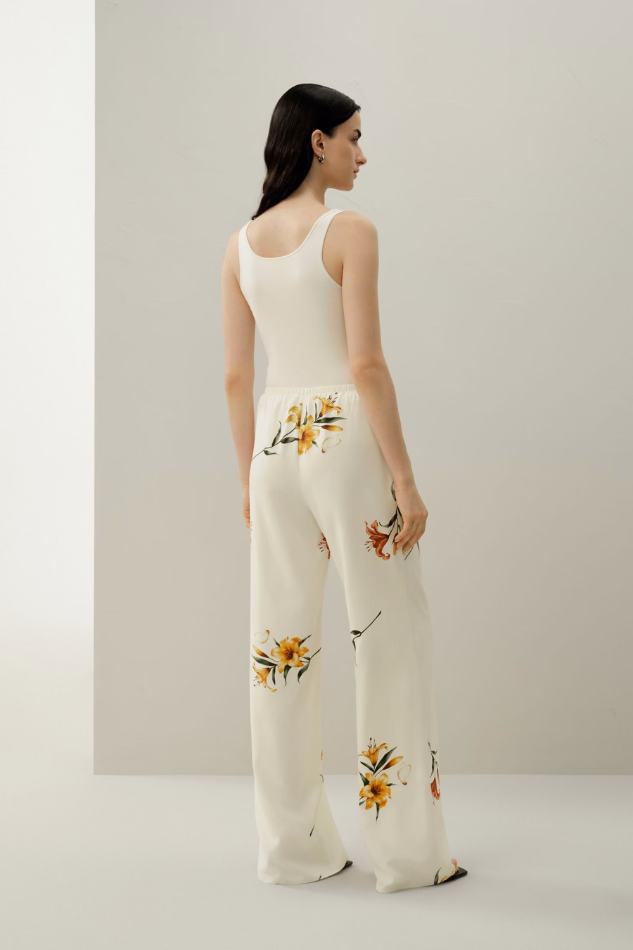 Lily print silk pull-on pant