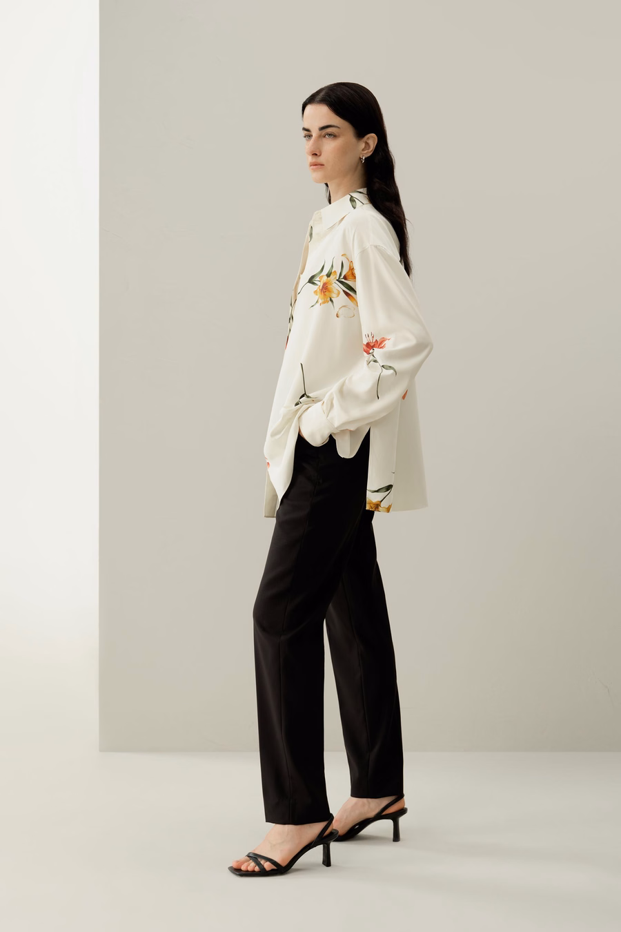 Lily print silk oversize shirt