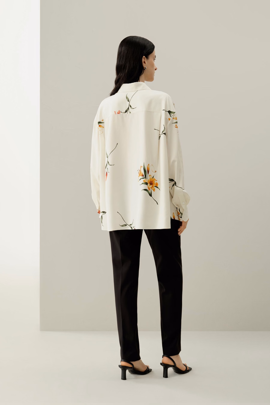 Lily print silk oversize shirt