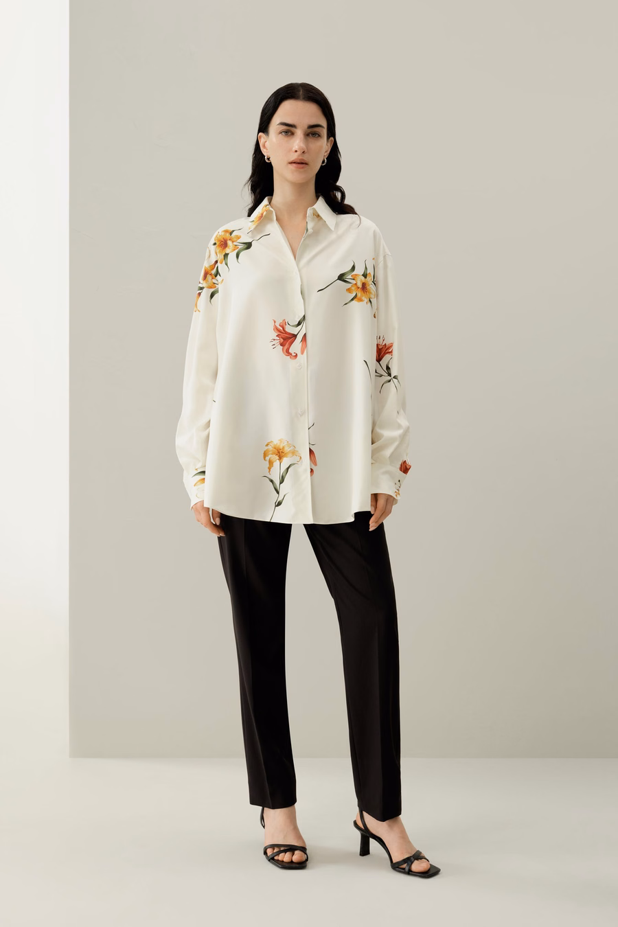 Lily print silk oversize shirt