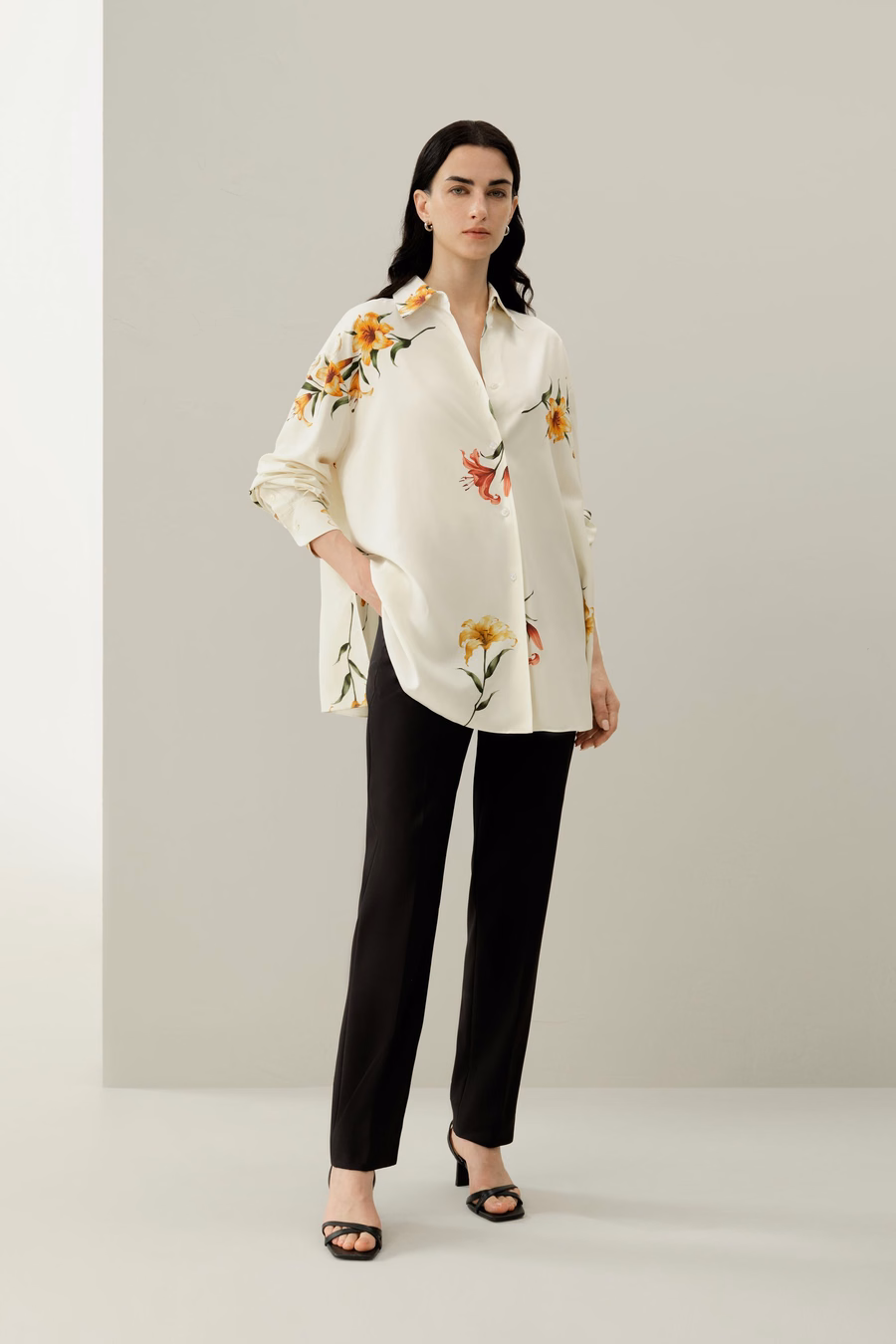 Lily print silk oversize shirt