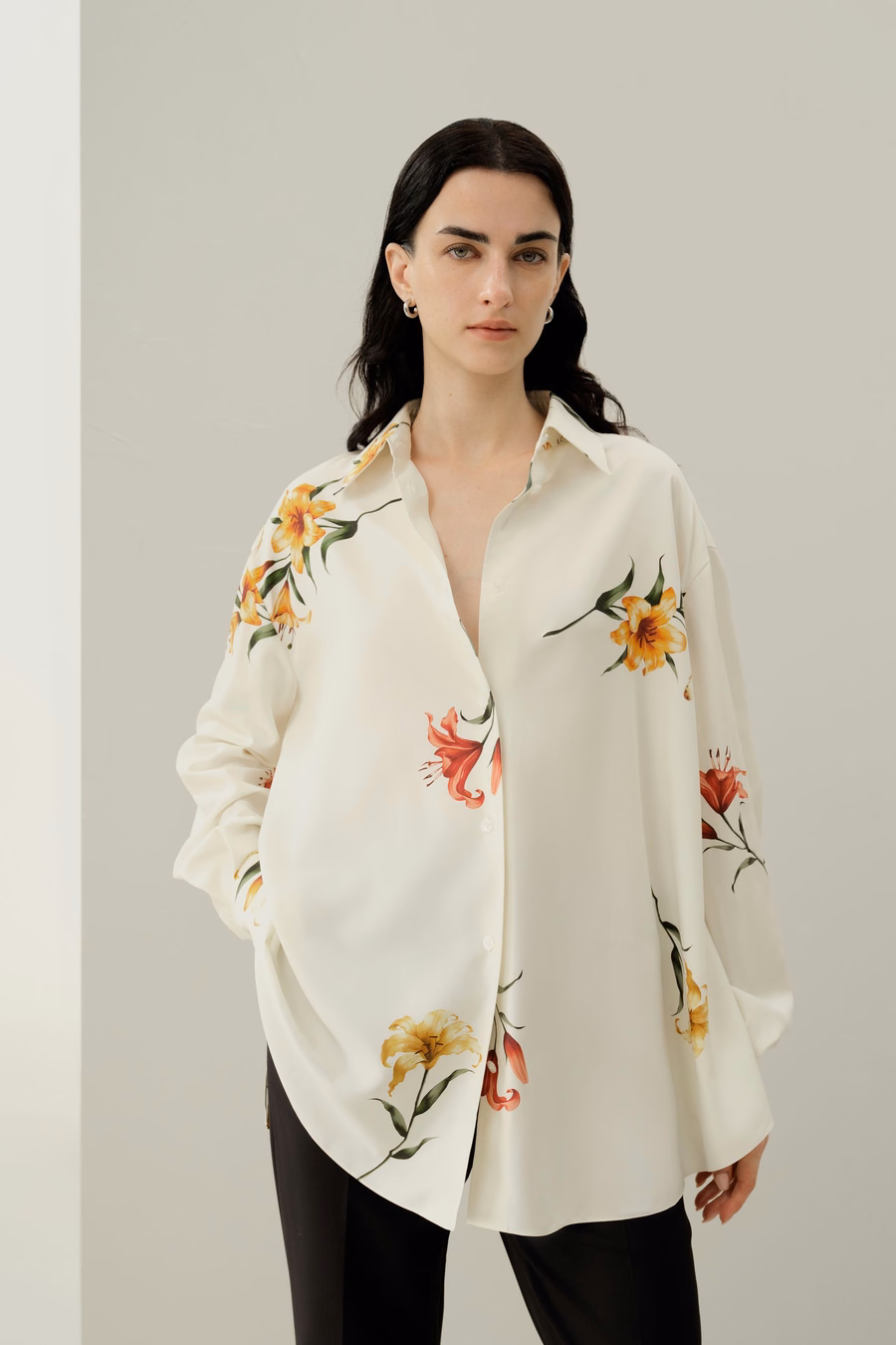 Lily print silk oversize shirt