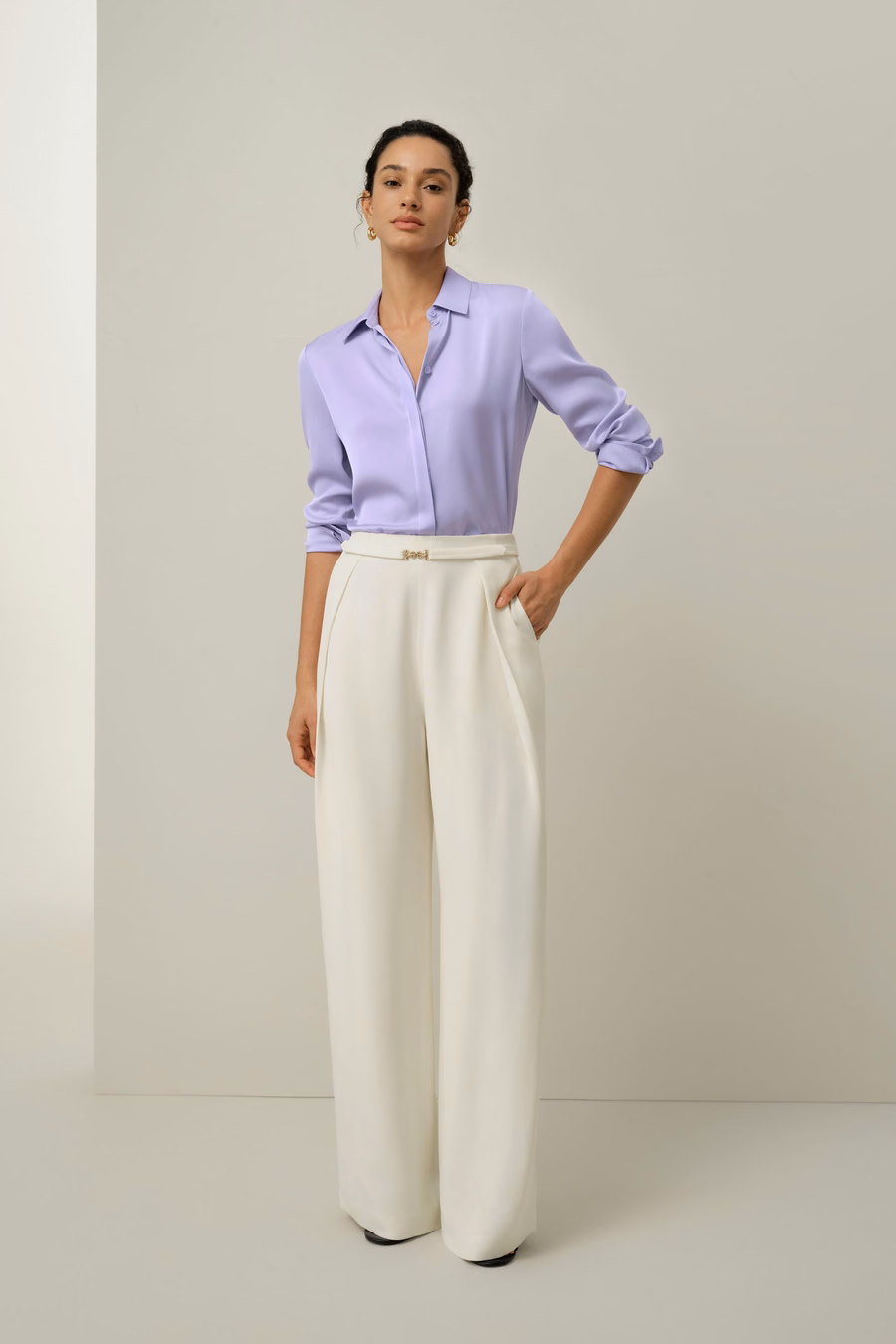 Heavy-Weight Silk Crepe Wide-Leg Pants