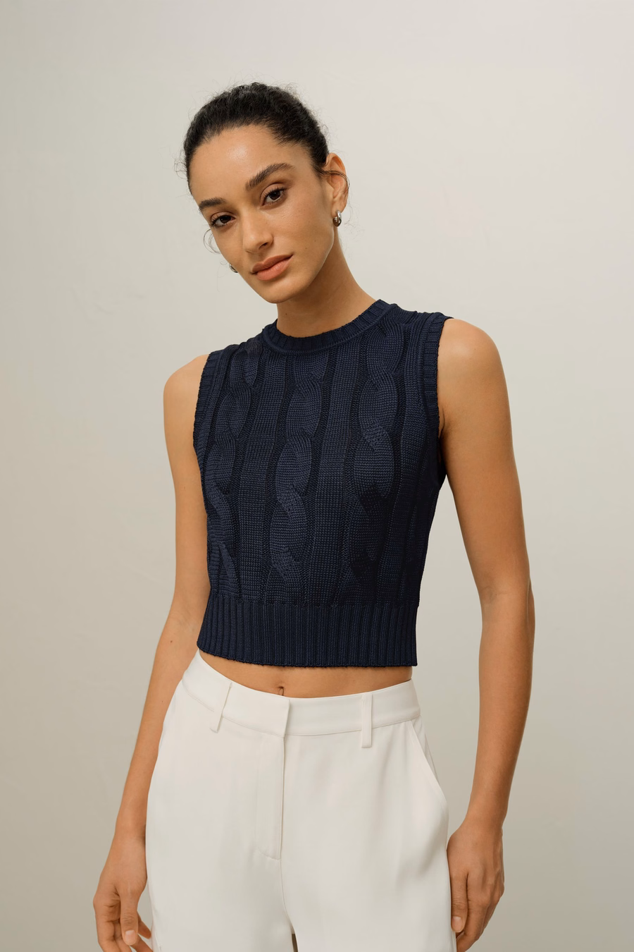 Cable Knit Tussah Silk Cropped Top