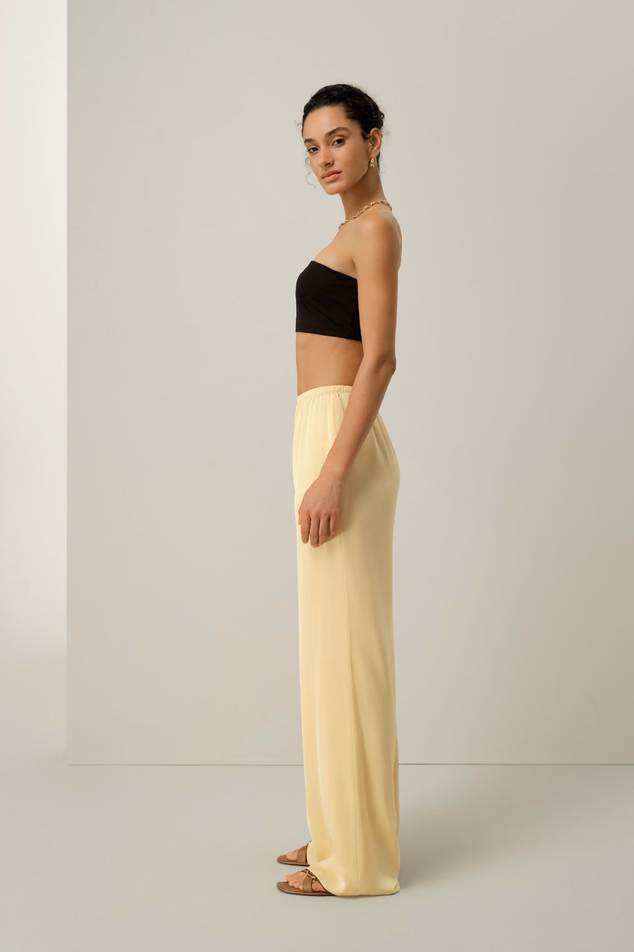 Stretch Silk Georgette Straight-leg Pants