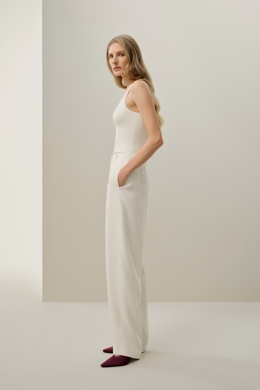 Curved Seam Silk Crepe Pants