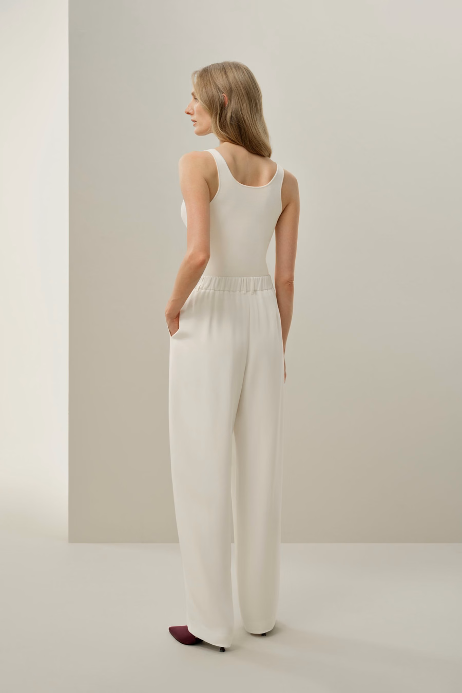 Curved Seam Silk Crepe Pants